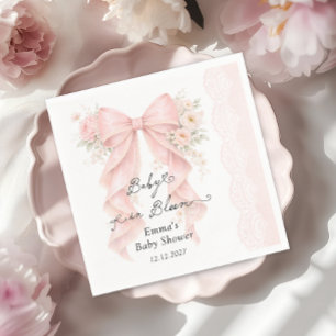 Guardanapo De Papel Chá de Bebê Menina Baby in Bloom Laço Rosa