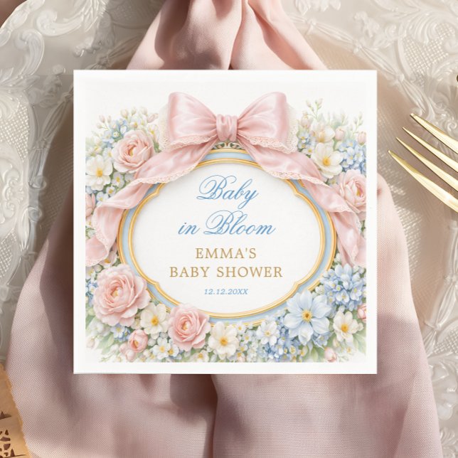 Guardanapo De Papel Chá de Bebê Menina Bebê em Flor Rosa (Criador carregado)