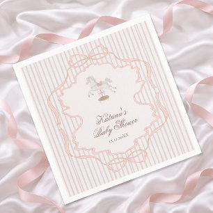 Guardanapo De Papel Chá de Bebê Menina Cavalo de Pau Rosa Bege