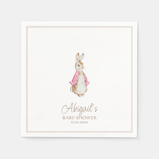 Guardanapo De Papel Chá de Bebê Menina Coelho Rosa Clássico (Frente)
