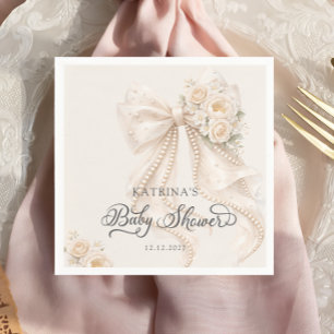 Guardanapo De Papel Chá de Bebê Menina com Laço Elegante e Flores