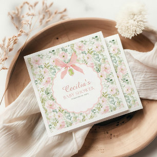 Guardanapo De Papel Chá de Bebê Menina com Laço Rosa Floral Vintage
