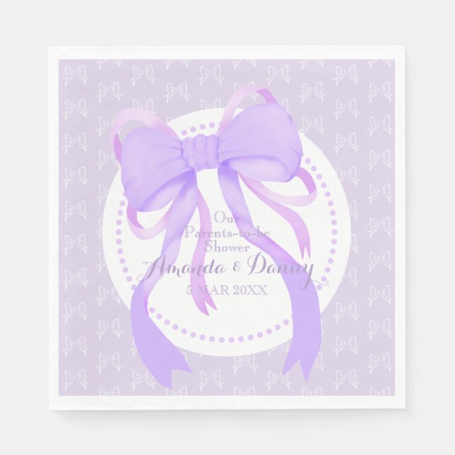 Guardanapo De Papel Chá de Bebê Menina com Laço Roxo (Frente)