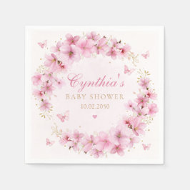 Guardanapo De Papel Chá de Bebê Menina Floral Boho Cute Rosa Aquarela