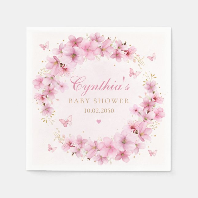 Guardanapo De Papel Chá de Bebê Menina Floral Boho Cute Rosa Aquarela (Frente)