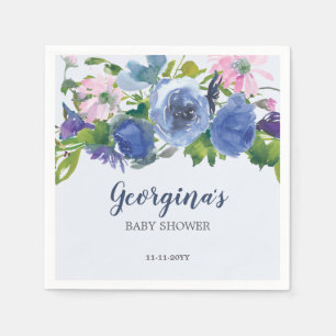 Guardanapo De Papel Chá de Bebê Menina Floral Rosa Roxo Azul Moderno