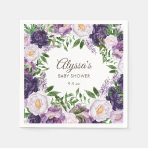 Guardanapo De Papel Chá de Bebê Menina Flores de Peônias Roxas Elegant
