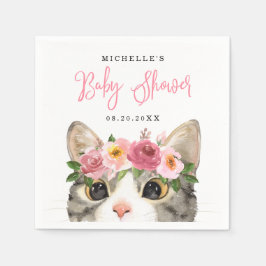 Guardanapo De Papel Chá de Bebê Menina Gatinha Aquarela Doce