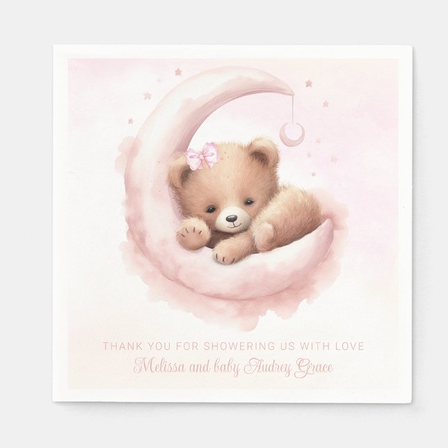 Guardanapo De Papel Chá de Bebê Menina Urso Rosa Bege (Add your text to personalize. )