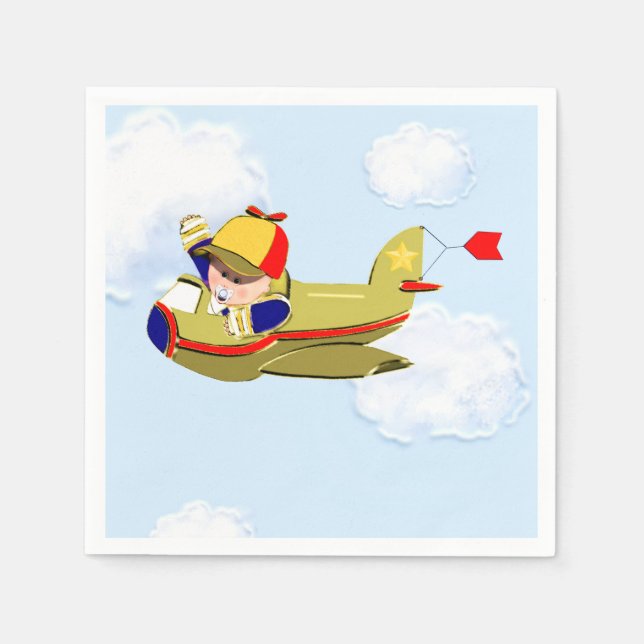 Guardanapo De Papel Chá de Bebê Menino Avião (Frente)