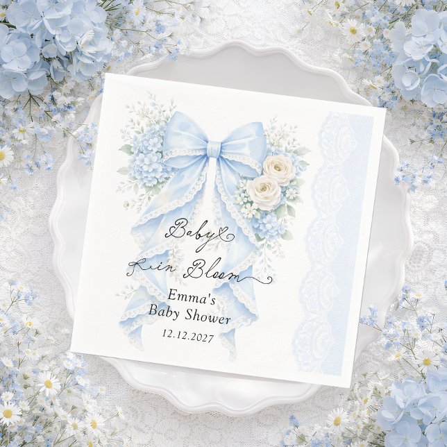 Guardanapo De Papel Chá de Bebê Menino Bebê em Flor com Laço Azul (Criador carregado)
