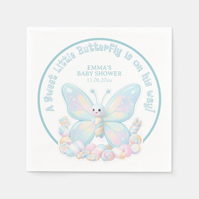 Guardanapo De Papel Chá de Bebê Menino Borboleta Algodão Doce Azul (Frente)