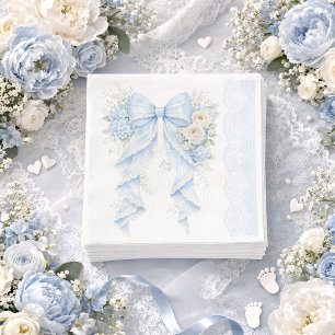 Guardanapo De Papel Chá de Bebê Menino Elegante com Laço Azul e Flor d