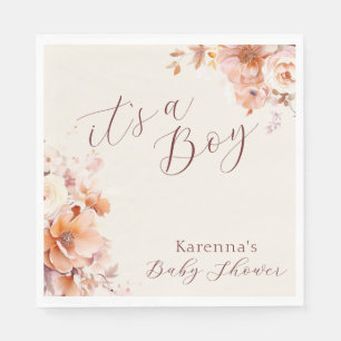 Guardanapo De Papel Chá de Bebê Menino Floral Outono Vintage Creme