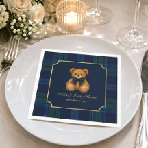 Chá de Bebê Menino Préppy Xadrez Azul Verde Urso d