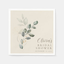 Guardanapo De Papel Chá de Bebê Minimalista Dourado com Folhagens