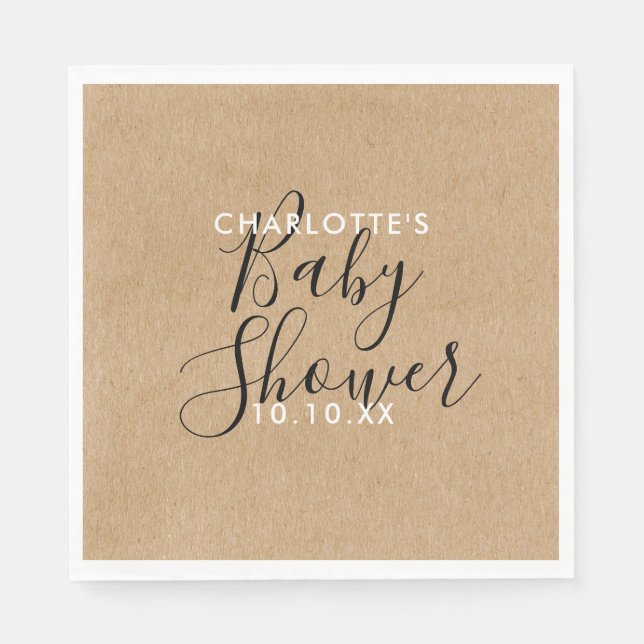 Guardanapo De Papel Chá de Bebê Neutro Elegante Rústico Script (Frente)