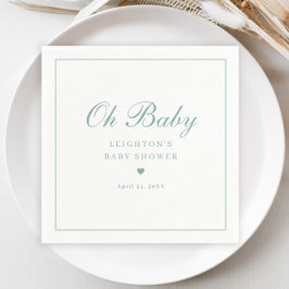 Guardanapo De Papel Chá de Bebê Neutro em Script Verde Sage Elegante 