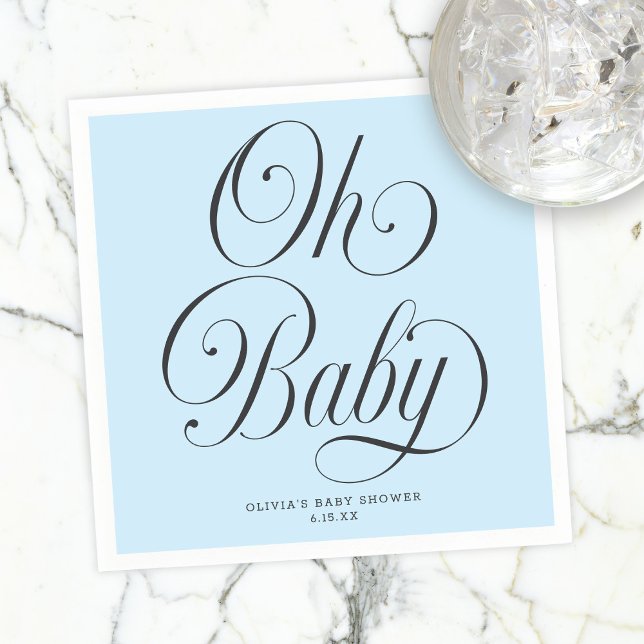 Guardanapo De Papel Chá de Bebê Oh Baby Elegant Script Azul Claro Meni (Criador carregado)