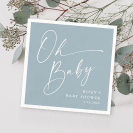 Guardanapo De Papel Chá de Bebê Oh Baby Script Moderno Azul Empoeirado