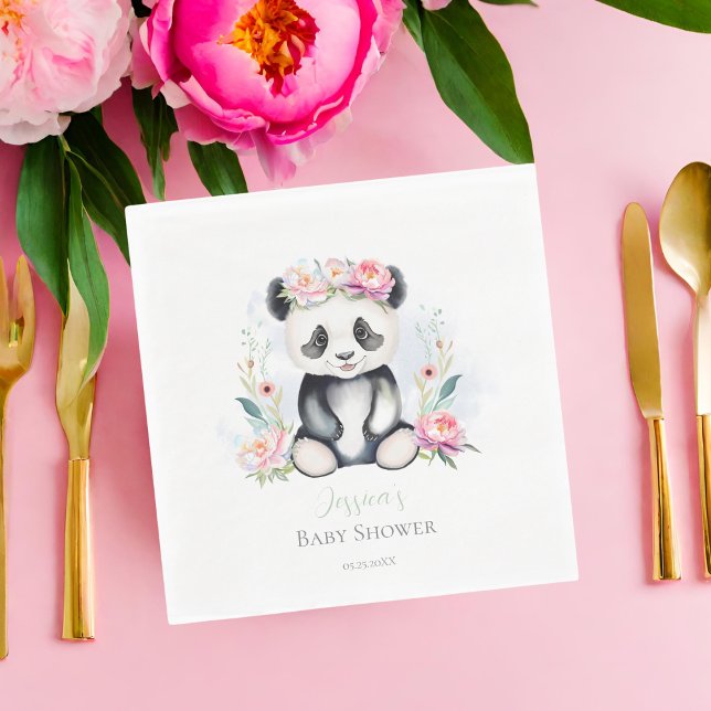 Guardanapo De Papel Chá de Bebê Panda Bebê Peônias Selva (Adorn your celebration with Baby Panda & Boho Peony Jungle Napkins!)