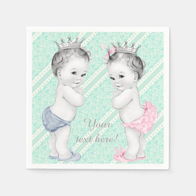 Guardanapo De Papel Chá de Bebê para Gêmeos Príncipe e Princesa (Frente)