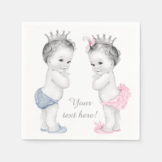 Guardanapo De Papel Chá de Bebê para Gêmeos Príncipe e Princesa (Frente)