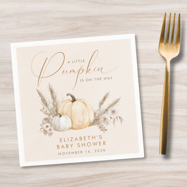 Guardanapo De Papel Chá de Bebê Pequena Abóbora de Outono (Little Pumpkin Fall Baby Shower Napkins)