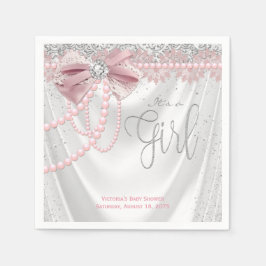Guardanapo De Papel Chá de Bebê Pérola Diamante Rosa Bege Elegante