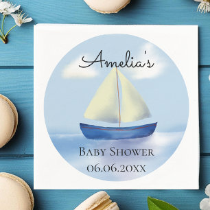 Guardanapo De Papel Chá de Bebê Personalizado do Barco à Vela Azul
