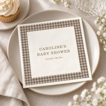 Chá de Bebê Personalizado Xadrez Gingham Marrom Ta