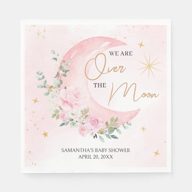 Guardanapo De Papel Chá de Bebê Pink Moon e Estrelas (Frente)