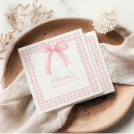 Guardanapo De Papel Chá de bebê préppy com laço rosa e xadrez gingham