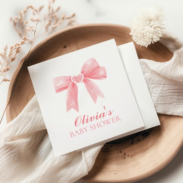 Guardanapo De Papel Chá de bebê préppy com laço rosa e xadrez gingham (Criador carregado)