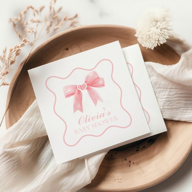 Guardanapo De Papel Chá de bebê préppy com laço rosa e xadrez gingham (Criador carregado)