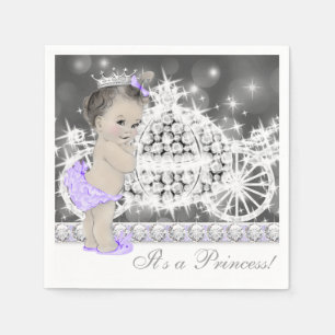 Guardanapo De Papel Chá de Bebê Princesa Roxo e Cinza Elegante