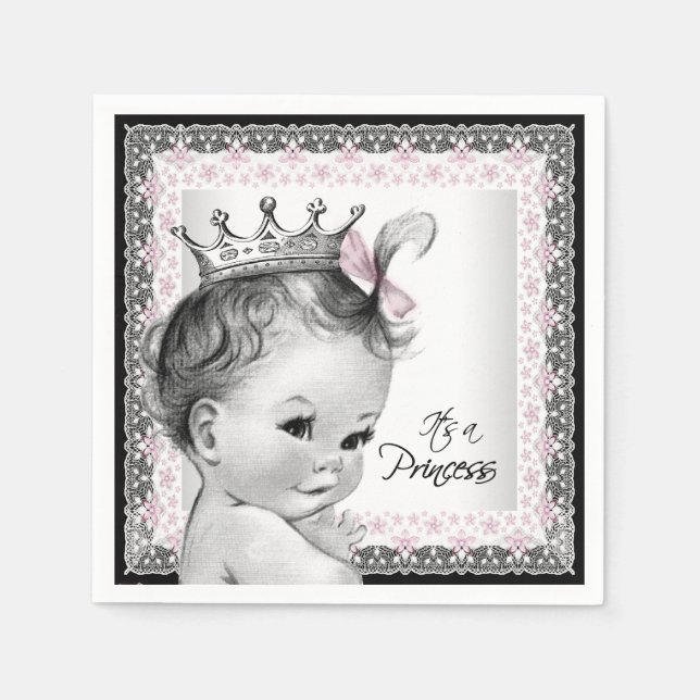Guardanapo De Papel Chá de Bebê Princesa Vintage (Frente)