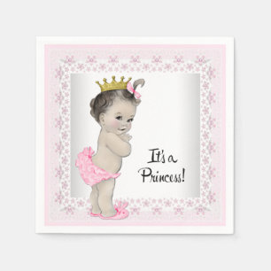 Guardanapo De Papel Chá de Bebê Princesa Vintage Rosa e Cinza