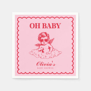 Guardanapo De Papel Chá de Bebê Retrô Cereja e Rosa