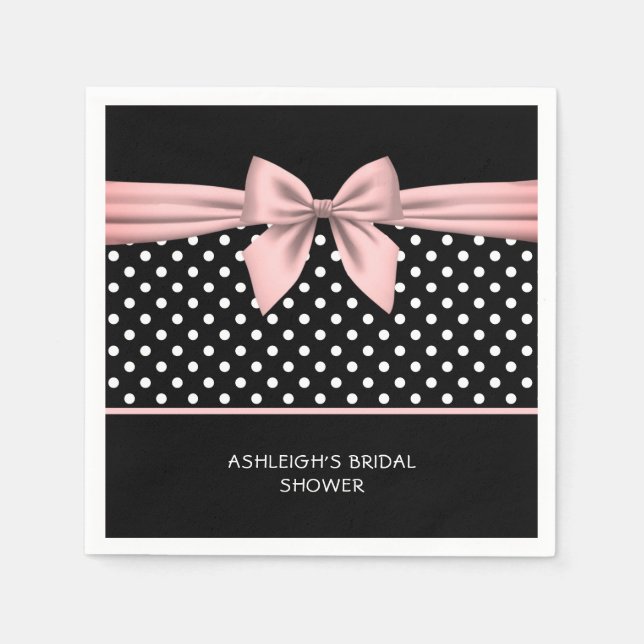 Guardanapo De Papel Chá de Bebê Rosa e Preto de Bolinhas (Frente)