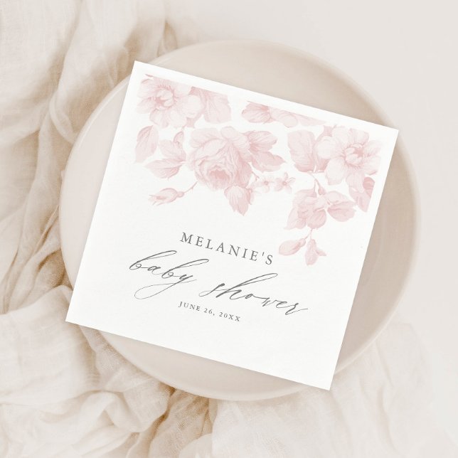 Guardanapo De Papel Chá de Bebê Rosa em Script Floral Elegante (Criador carregado)