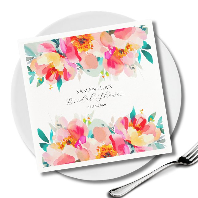 Guardanapo De Papel Chá de Bebê Rosa Floral Moderno em Aquarela (Criador carregado)