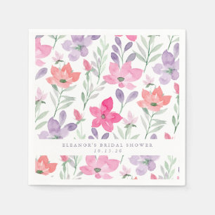 Guardanapo De Papel Chá de Bebê Rosa Roxo Aquarela Floral Personalizad