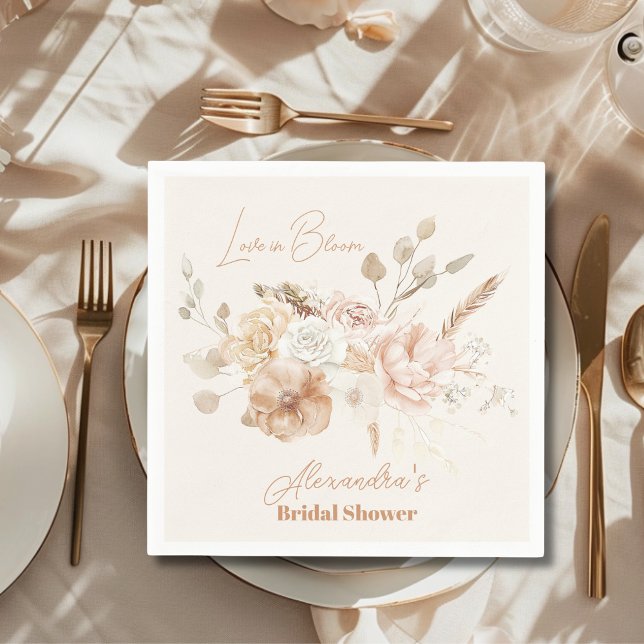 Guardanapo De Papel Chá de Bebê Rosa Suave com Grama Pampas Floral (Criador carregado)