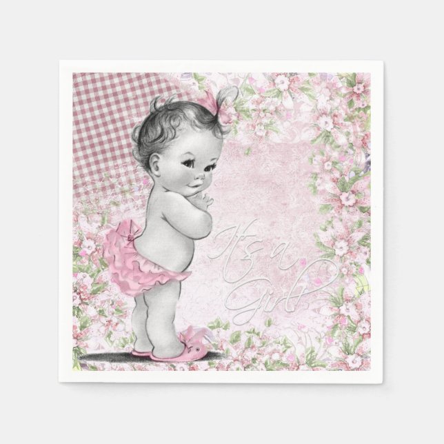 Guardanapo De Papel Chá de Bebê Rosa Vintage (Frente)