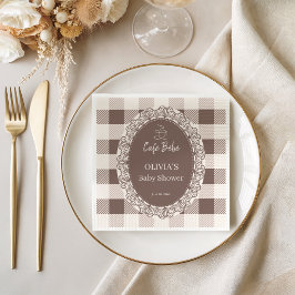 Guardanapo De Papel Chá de Bebê Rustic Cafe Bebe Bege Xadrez Búfalo