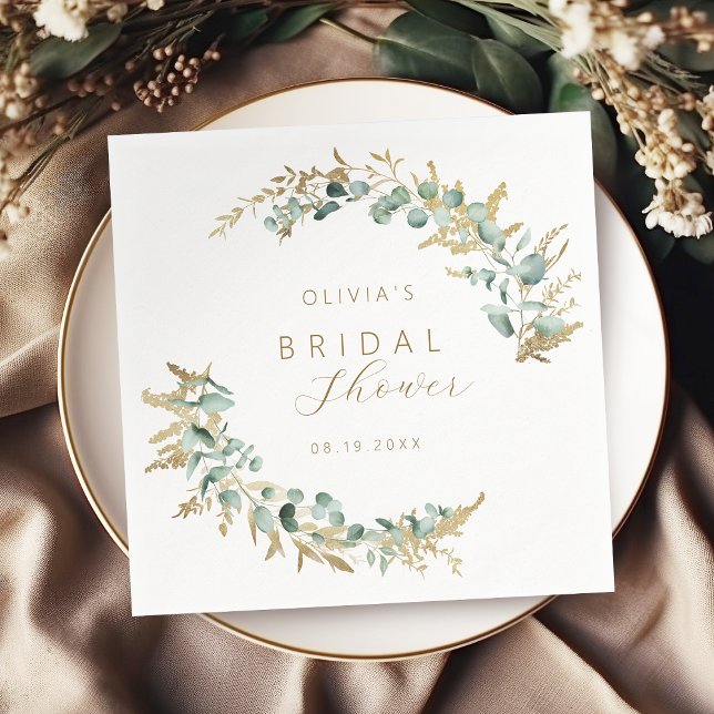 Guardanapo De Papel Chá de Bebê Rústico Eucalipto Dourado Boho (Rustic eucalyptus gold greenery boho Bridal Shower Napkins)