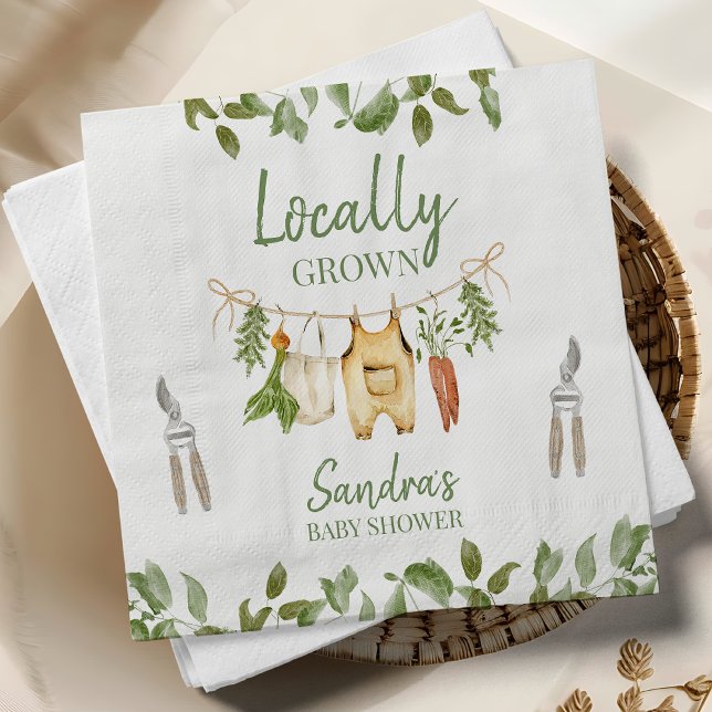 Guardanapo De Papel Chá de Bebê Rustico Verde Cultivado Localmente (Locally Grown Baby Shower Napkin, Farmers Market Baby Shower Napkin, Baby Clothesline Baby Shower )