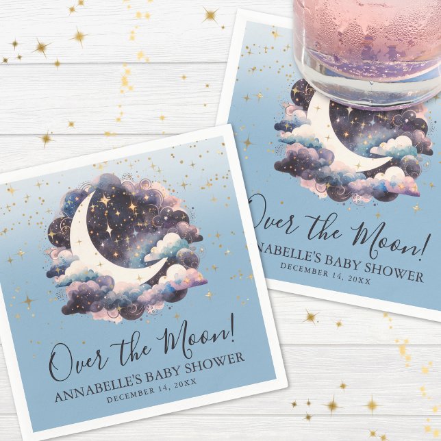 Guardanapo De Papel Chá de Bebê Sobre a Lua (Over The Moon Baby Shower Napkins)