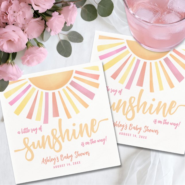 Guardanapo De Papel Chá de Bebê Sol Rosa (Pink Sun Baby Shower Napkins)
